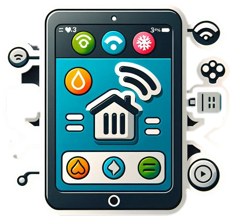 Tablette avec chauffage connecté et symbole wifi pour système domotique Antivirus